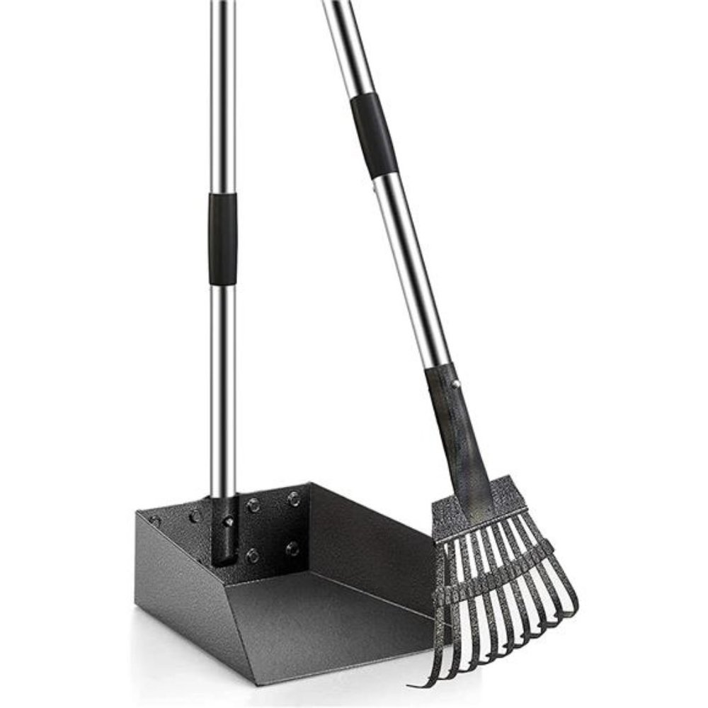 Pooper Scooper, Long Handle Tray and Rake Set for Large Medium Small Dogs